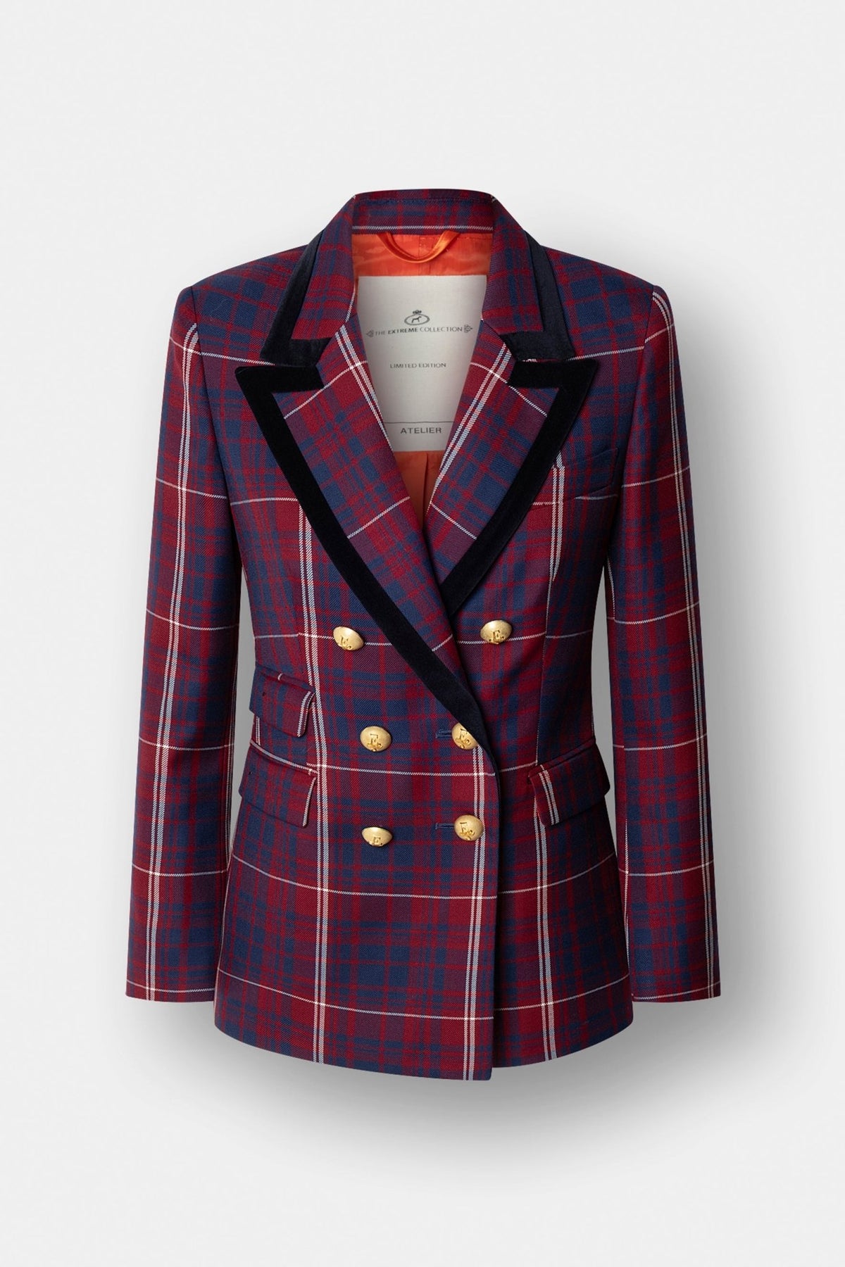 Blazer cruzada de cuadros Anderson de The Extreme Collection con estampado de cuadros y solapa de terciopelo.
