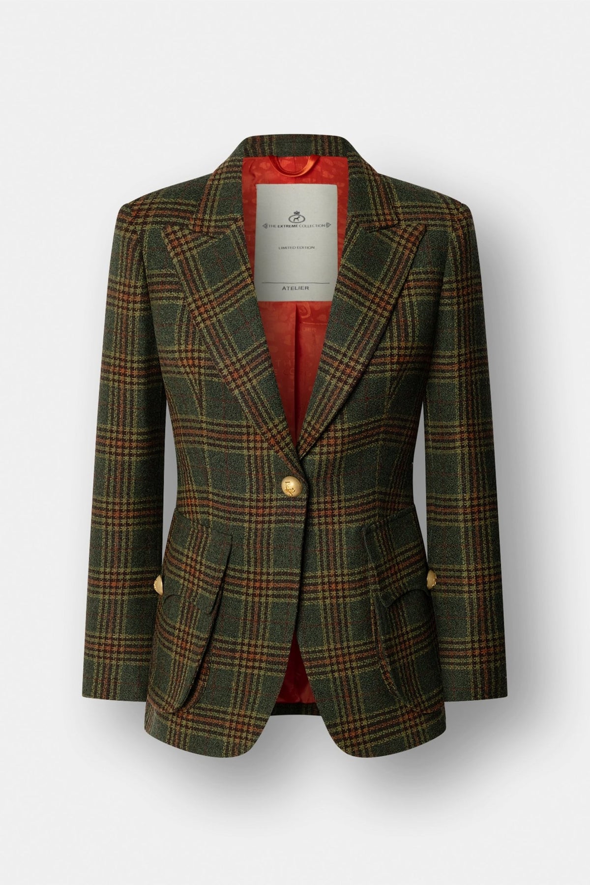 Blazer de lana a cuadros Grant de The Extreme Collection en tonos verdes y ocres.