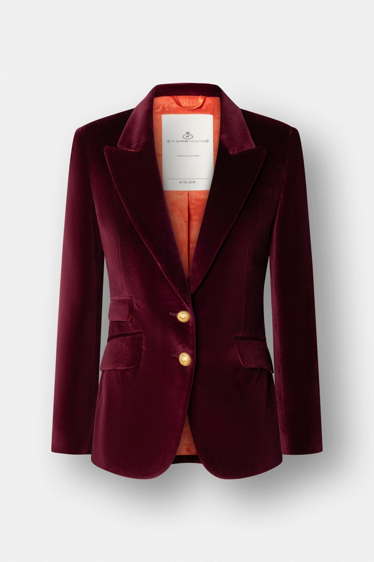 Blazer terciopelo burdeos Oliva de The Extreme Collection confeccionada en suave terciopelo granate y 100% algodón.