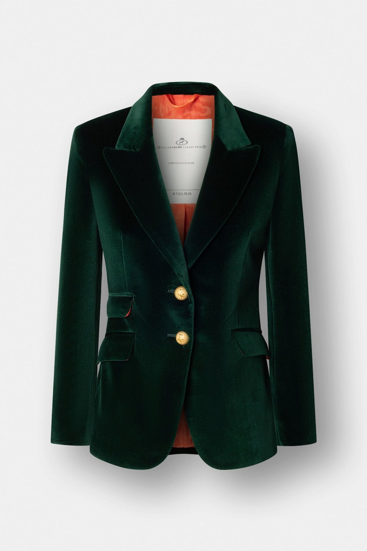 Blazer terciopelo verde Oliva de The Extreme Collection confeccionada en suave terciopelo verde y 100% algodón.
