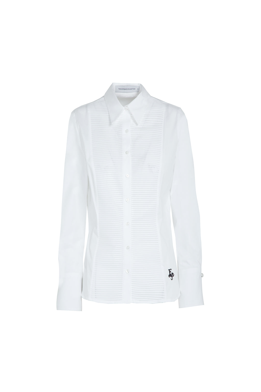Camisa blanca con jaretas Piero de The Extreme Collection en color blanco con finas jaretas frontales, cuello camisero clásico y puños estructurados.