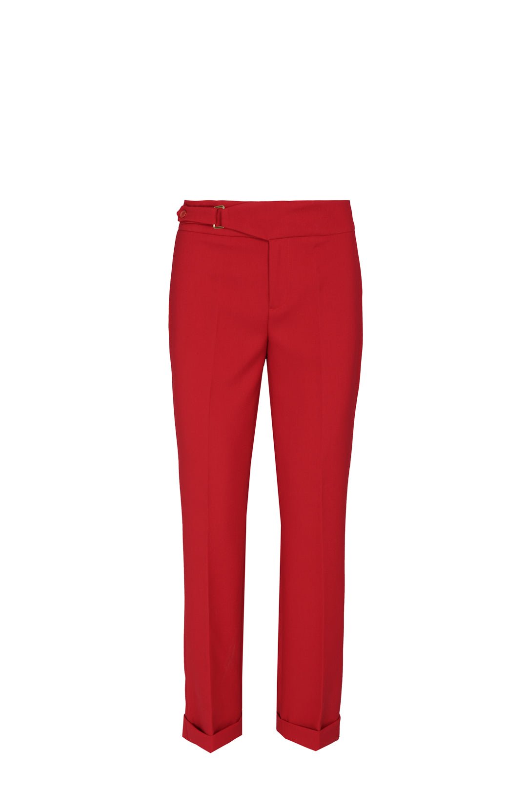 Pantalón pantalón hebilla rojo Atelier, de corte recto en super crepé de alta gama con elegante detalle de hebilla lateral.