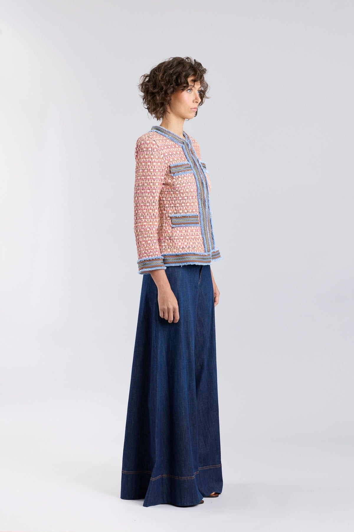 Chaqueta de lujo en punto texturizado multicolor para mujer modelo Tedy.